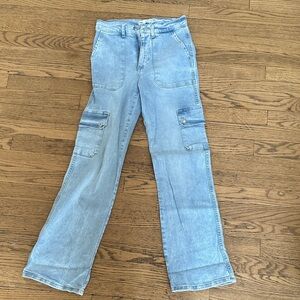 Zara Light Blue Cargo Wide-Leg Jeans